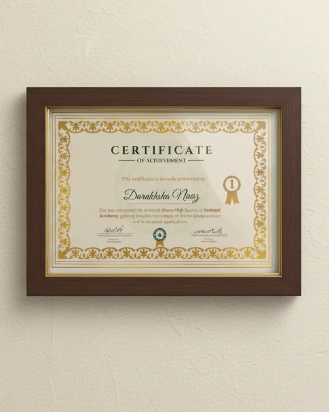 Certificate Form Sadaqat Academy